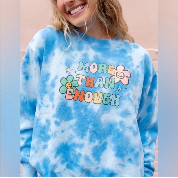 Elevated Faith Sweaters - Elevated Faith More Than Enough Crewneck in Blue Tie-Dye Graphic Sweatshirt